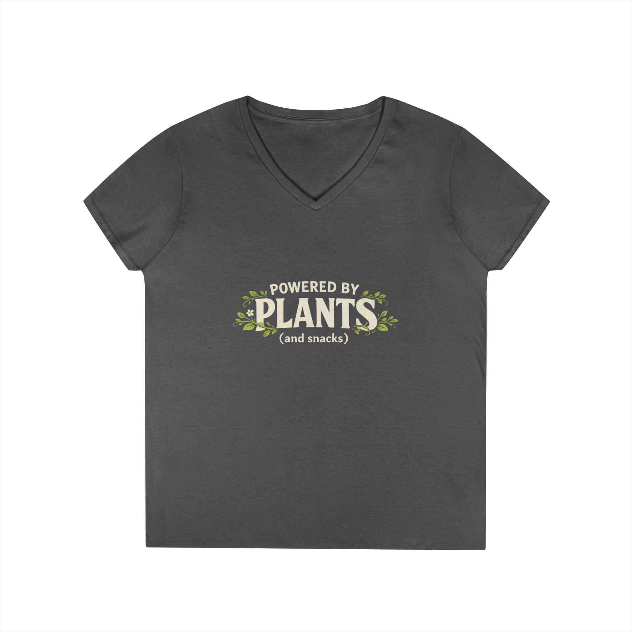 Powered by Plants V-Neck T-Shirt — Vegan Garden Graphic Tee - Image 13