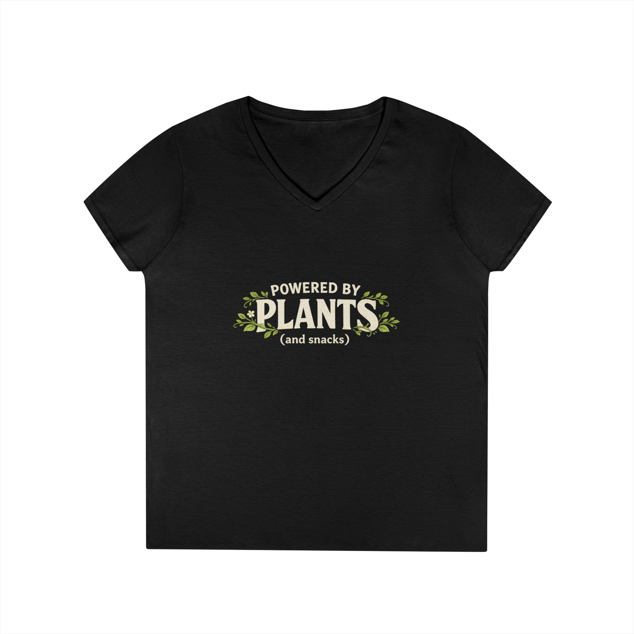Powered by Plants V-Neck T-Shirt — Vegan Garden Graphic Tee - Image 4