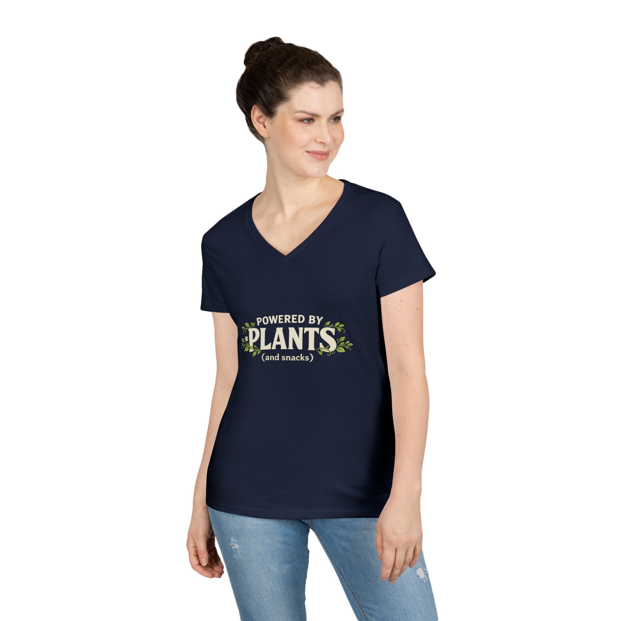 Powered by Plants V-Neck T-Shirt — Vegan Garden Graphic Tee - Image 21