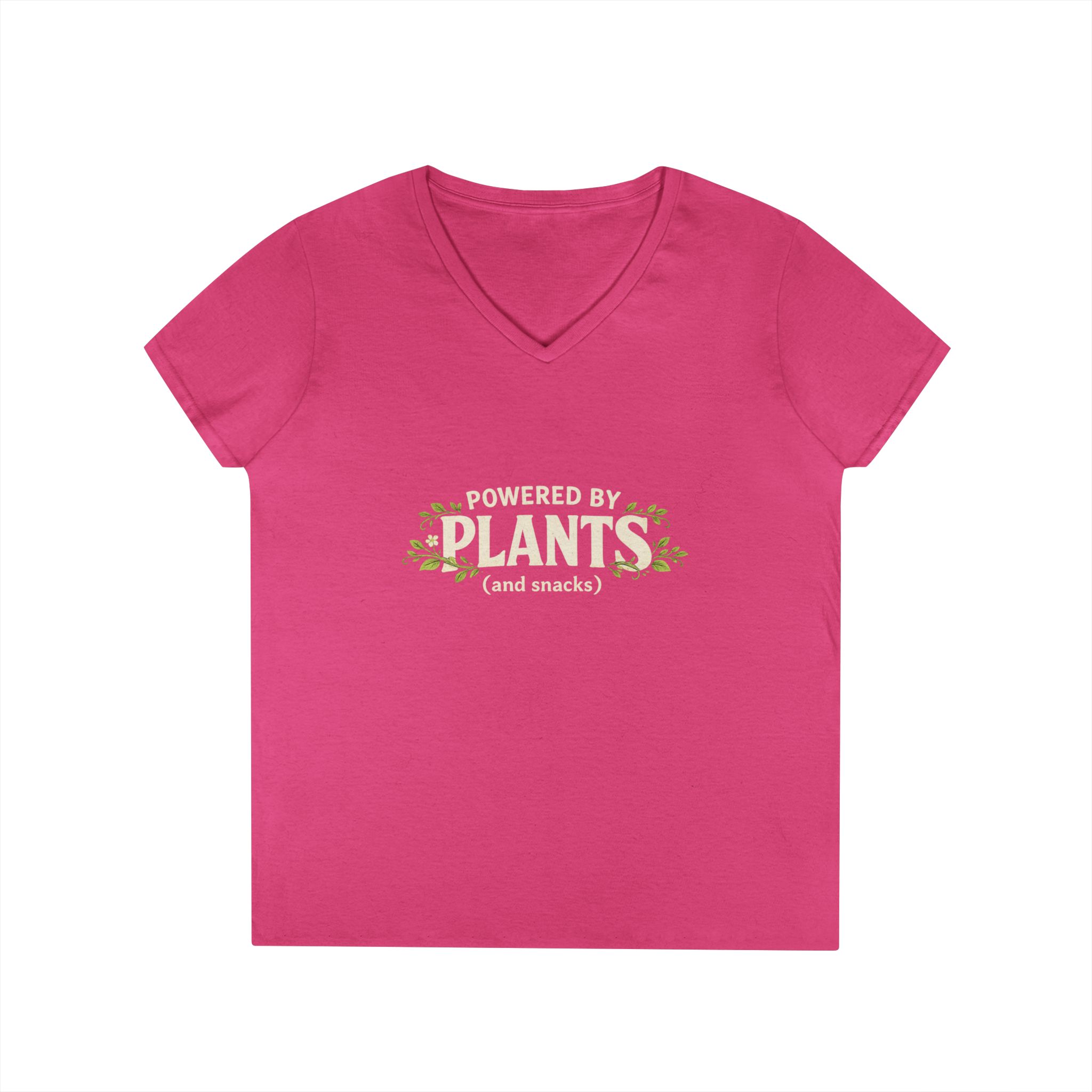 Powered by Plants V-Neck T-Shirt — Vegan Garden Graphic Tee - Image 31