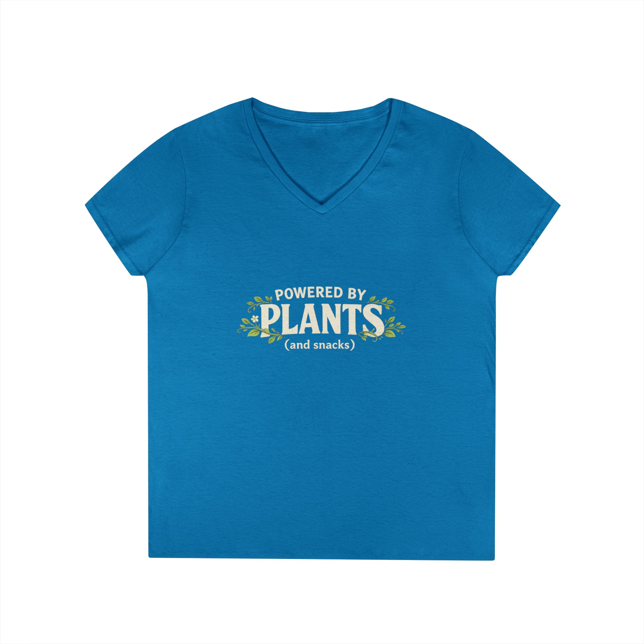 Powered by Plants V-Neck T-Shirt — Vegan Garden Graphic Tee - Image 10