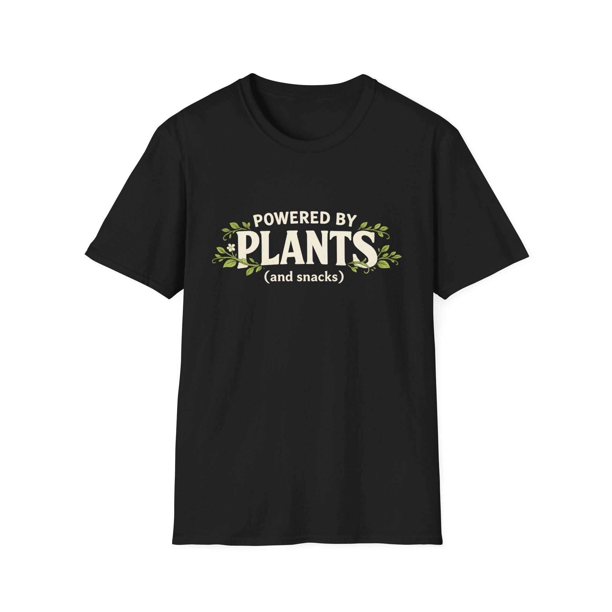 Plant-Powered T-Shirt — "Powered by Plants (and snacks)" Vegan Graphic Tee
