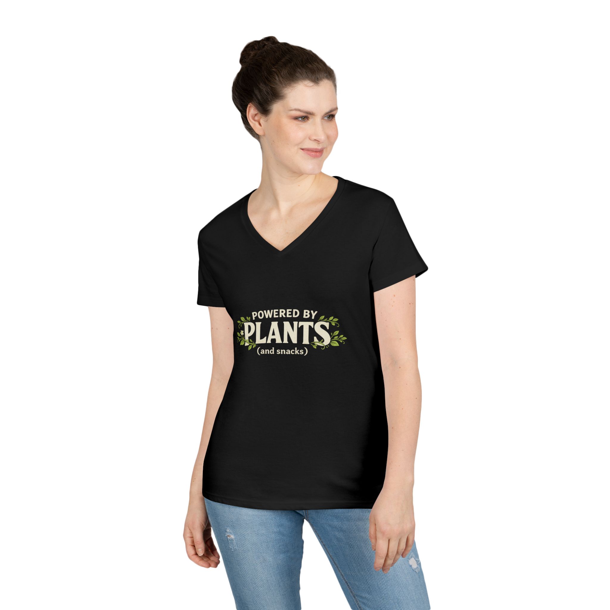 Powered by Plants V-Neck T-Shirt — Vegan Garden Graphic Tee - Image 6