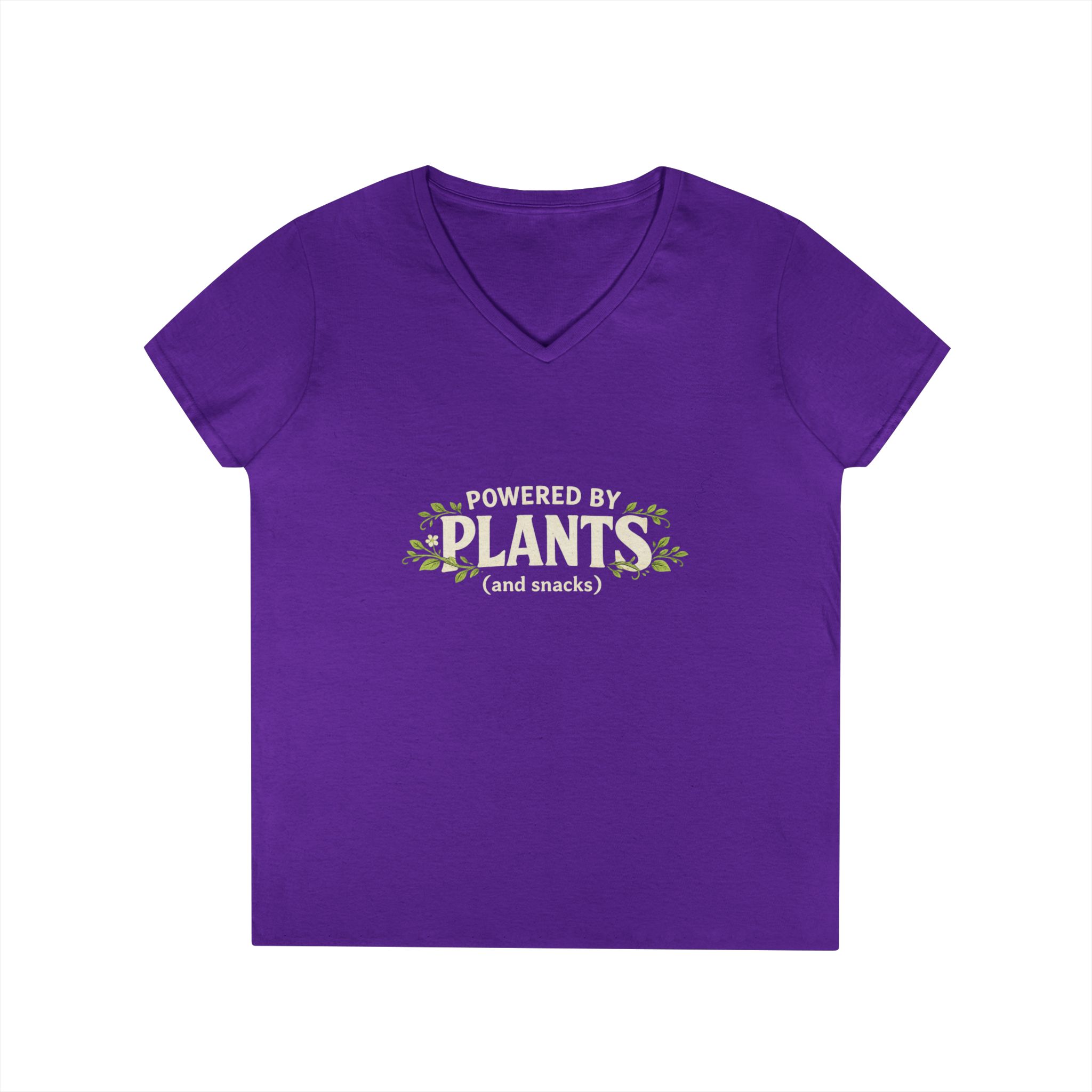 Powered by Plants V-Neck T-Shirt — Vegan Garden Graphic Tee - Image 25