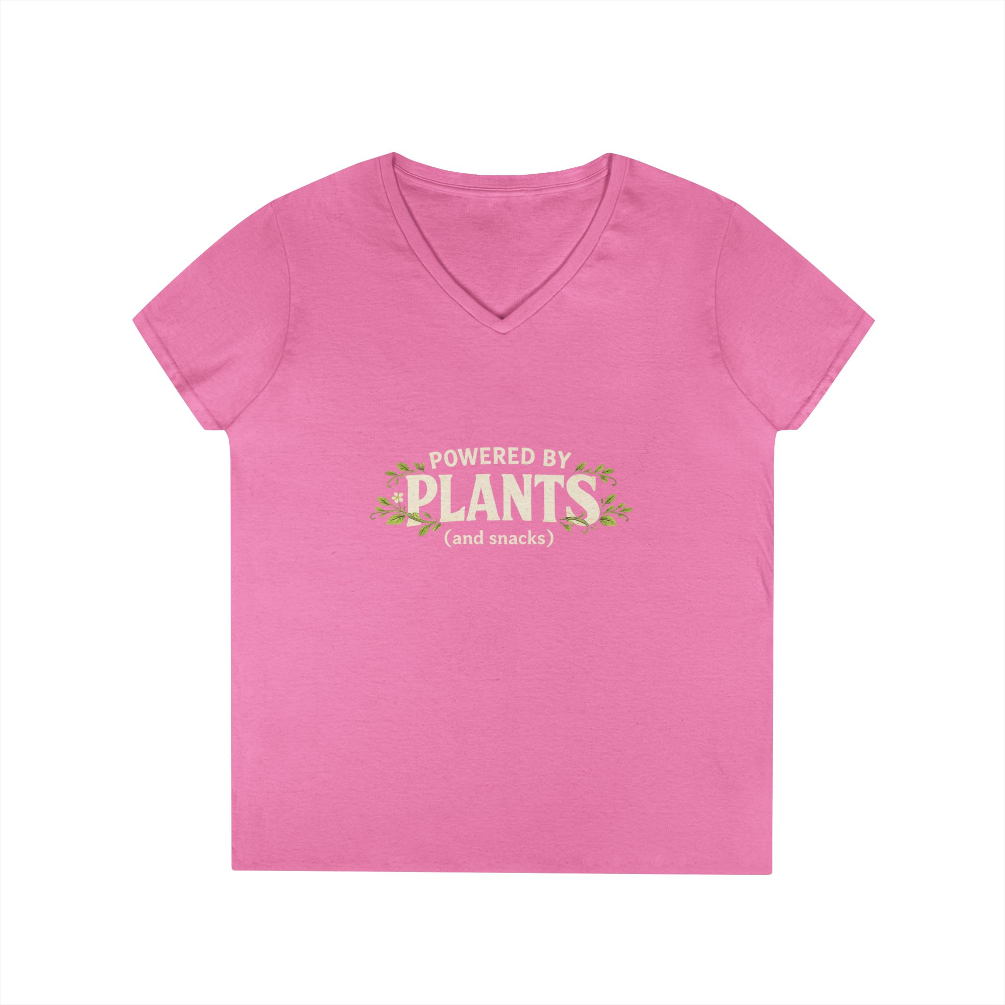 Powered by Plants V-Neck T-Shirt — Vegan Garden Graphic Tee - Image 28