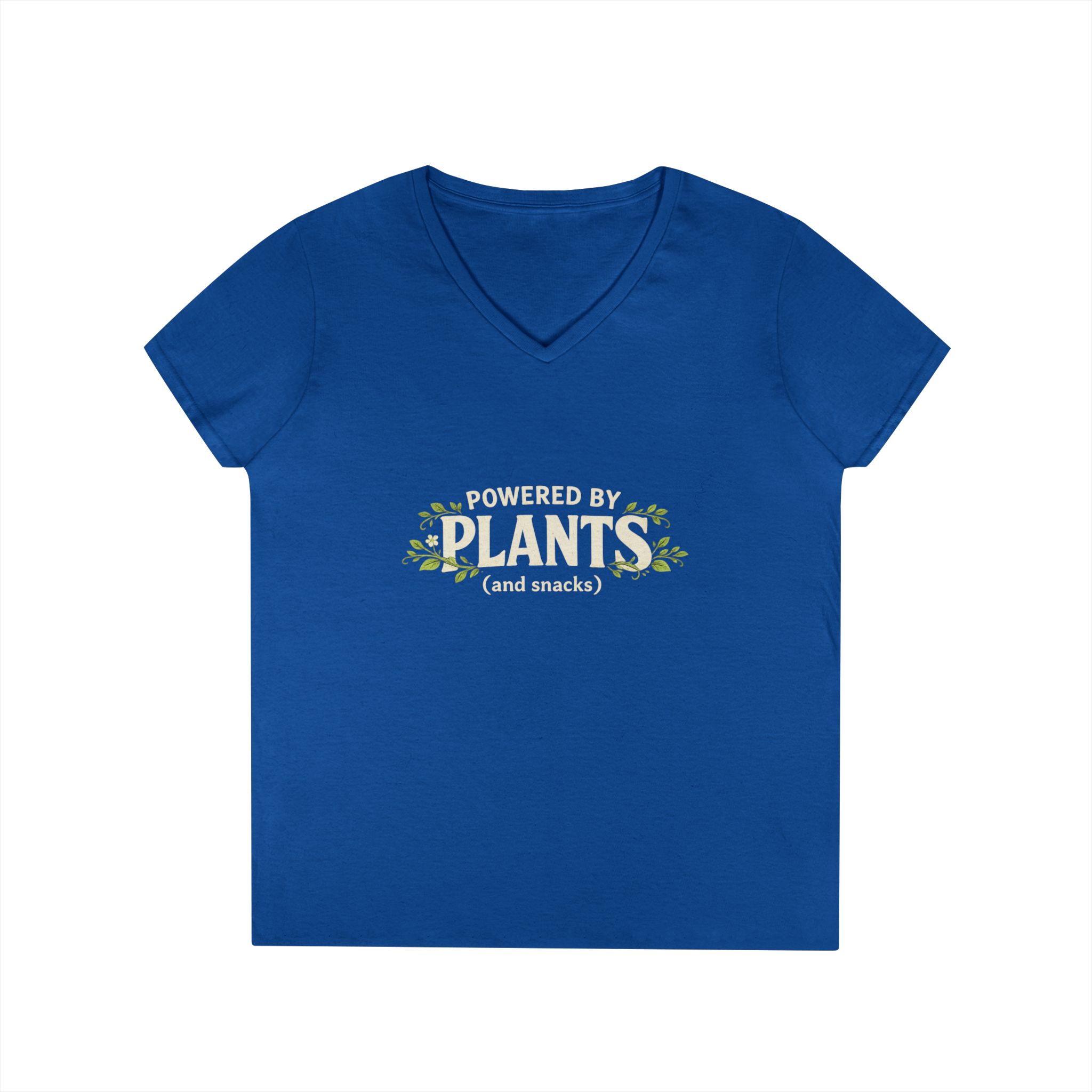 Powered by Plants V-Neck T-Shirt — Vegan Garden Graphic Tee - Image 16