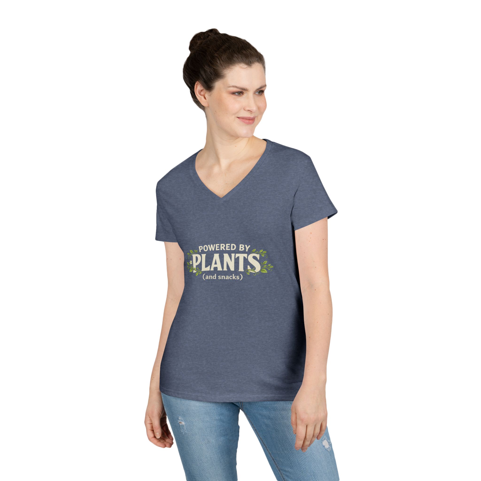 Powered by Plants V-Neck T-Shirt — Vegan Garden Graphic Tee - Image 24