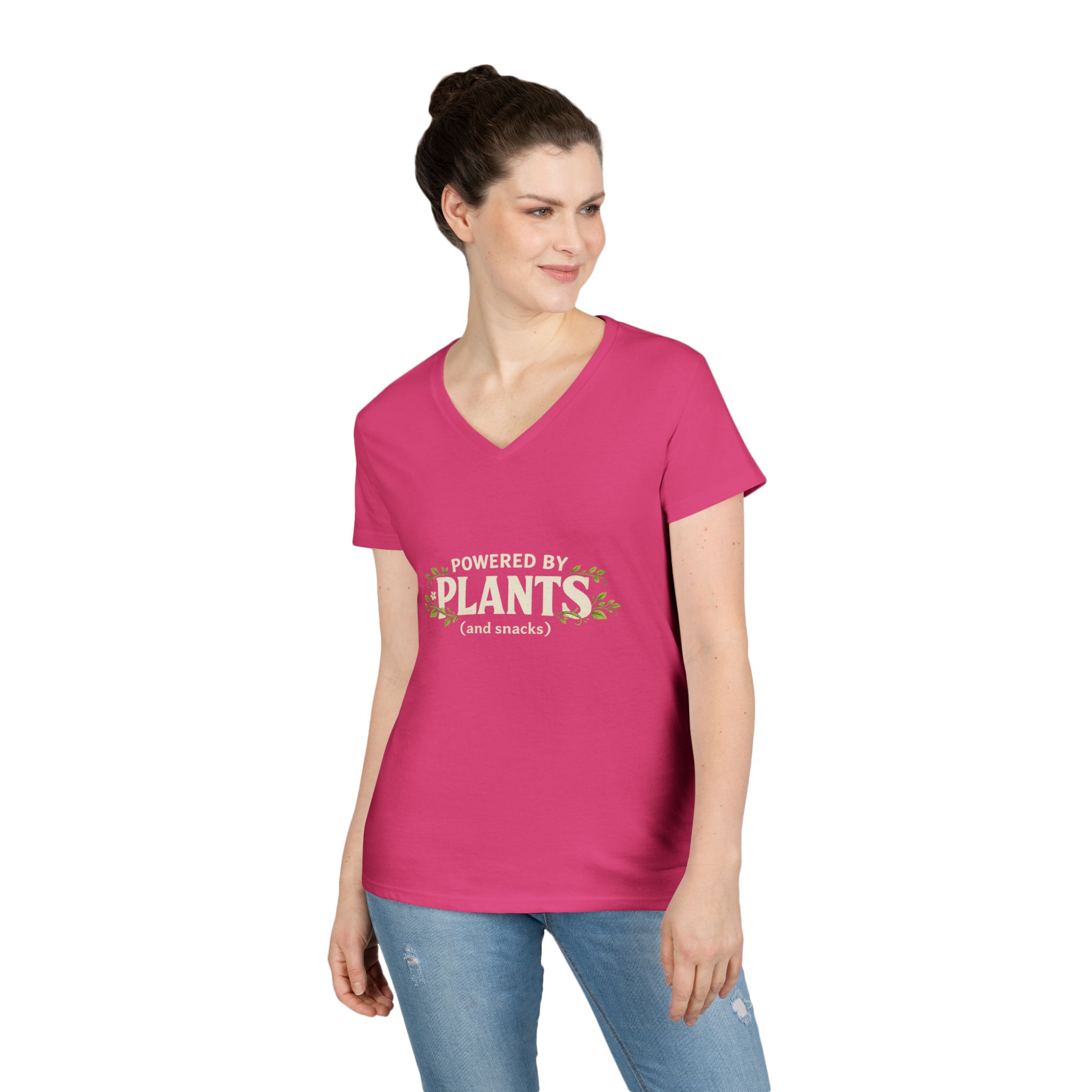 Powered by Plants V-Neck T-Shirt — Vegan Garden Graphic Tee - Image 33