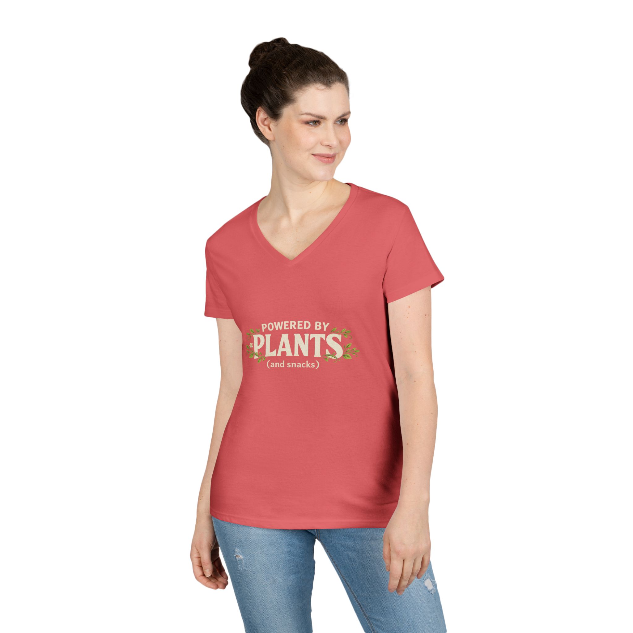 Powered by Plants V-Neck T-Shirt — Vegan Garden Graphic Tee - Image 3