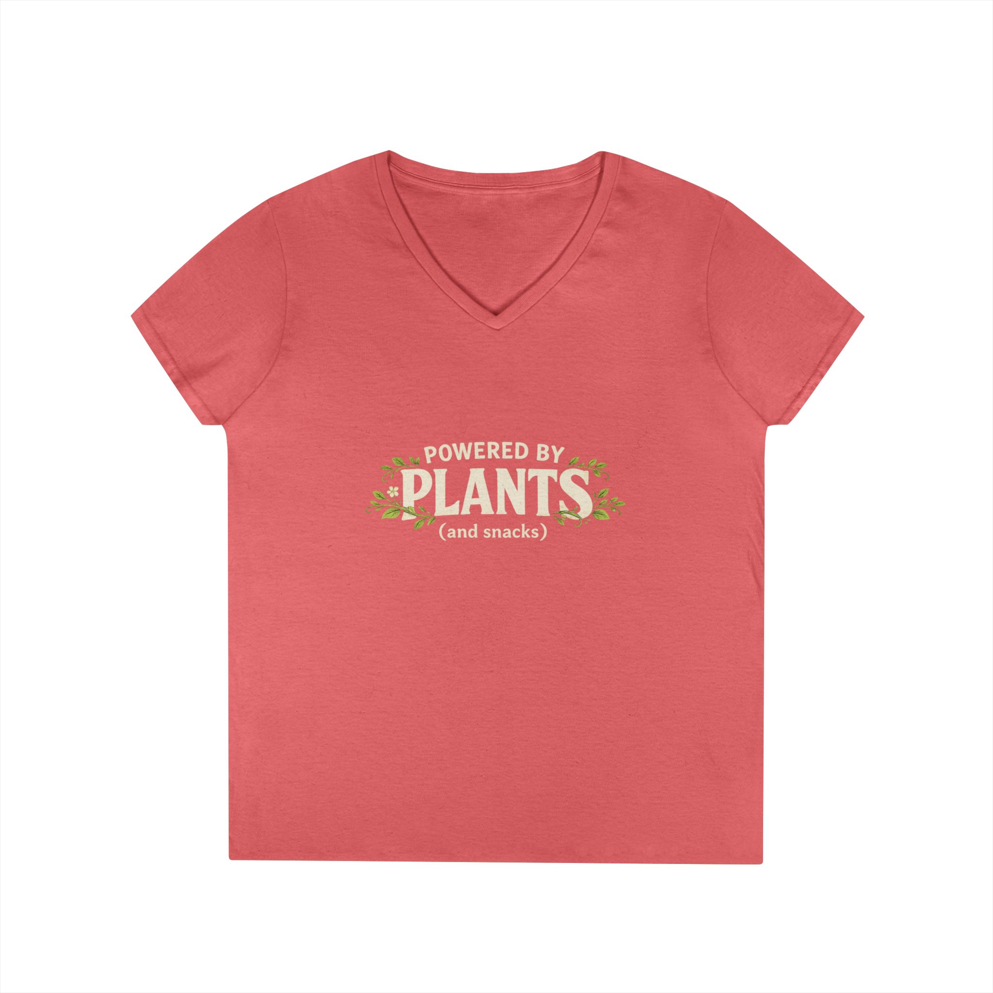 Powered by Plants V-Neck T-Shirt — Vegan Garden Graphic Tee