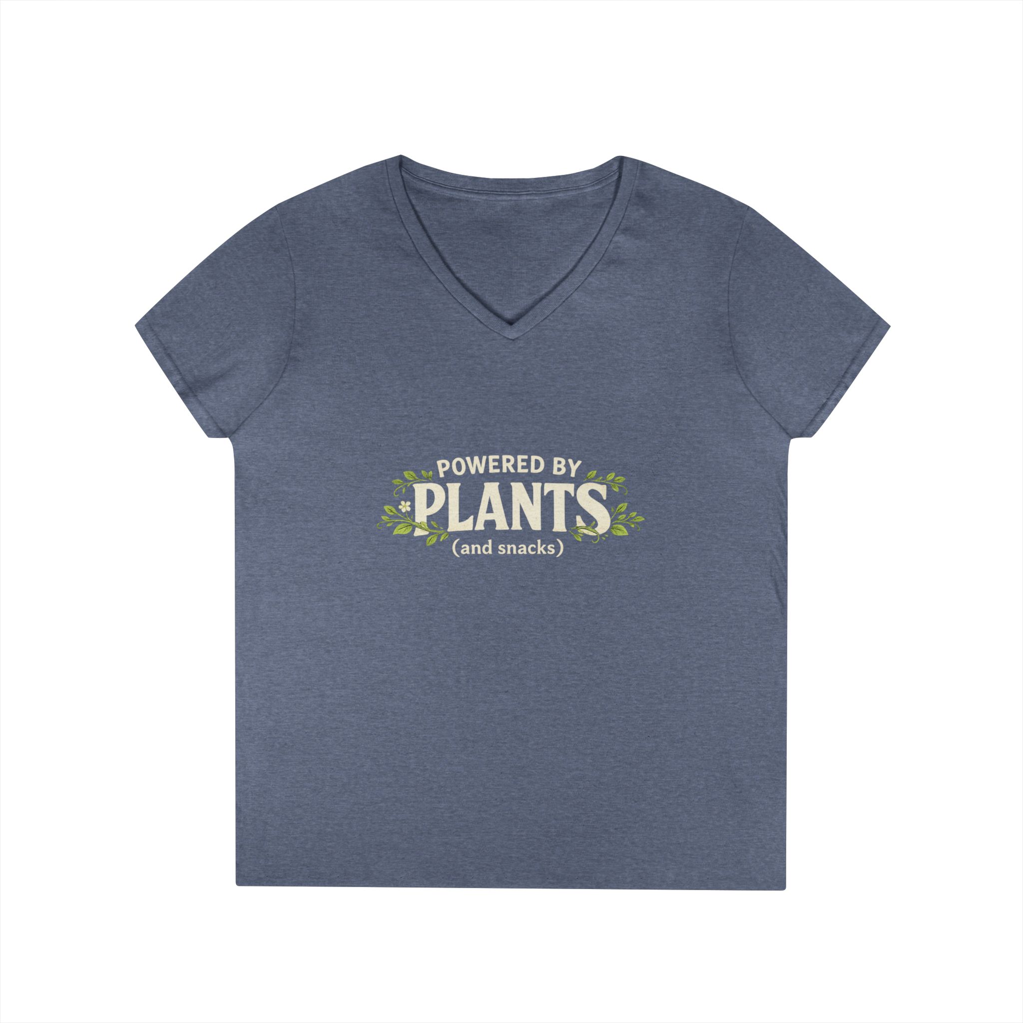 Powered by Plants V-Neck T-Shirt — Vegan Garden Graphic Tee - Image 22