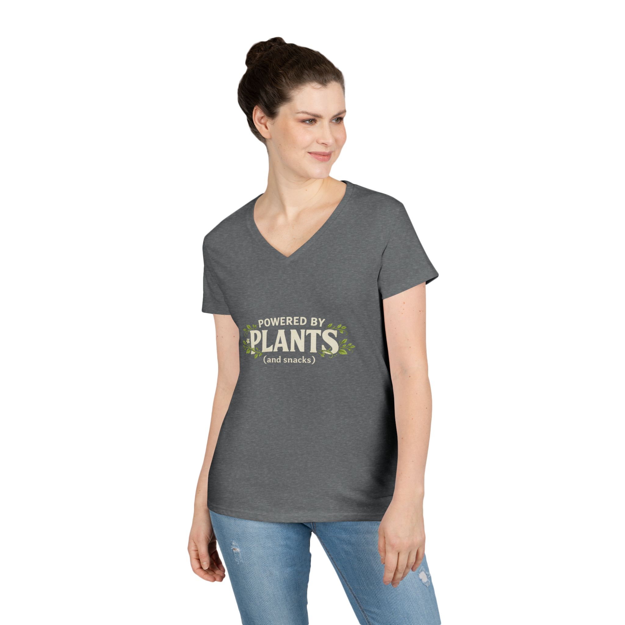 Powered by Plants V-Neck T-Shirt — Vegan Garden Graphic Tee - Image 9