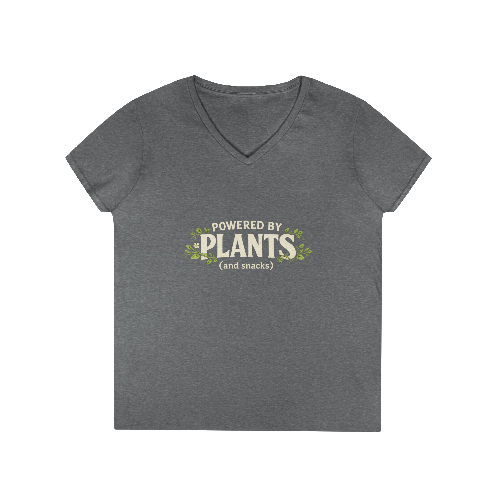 Powered by Plants V-Neck T-Shirt — Vegan Garden Graphic Tee - Image 7