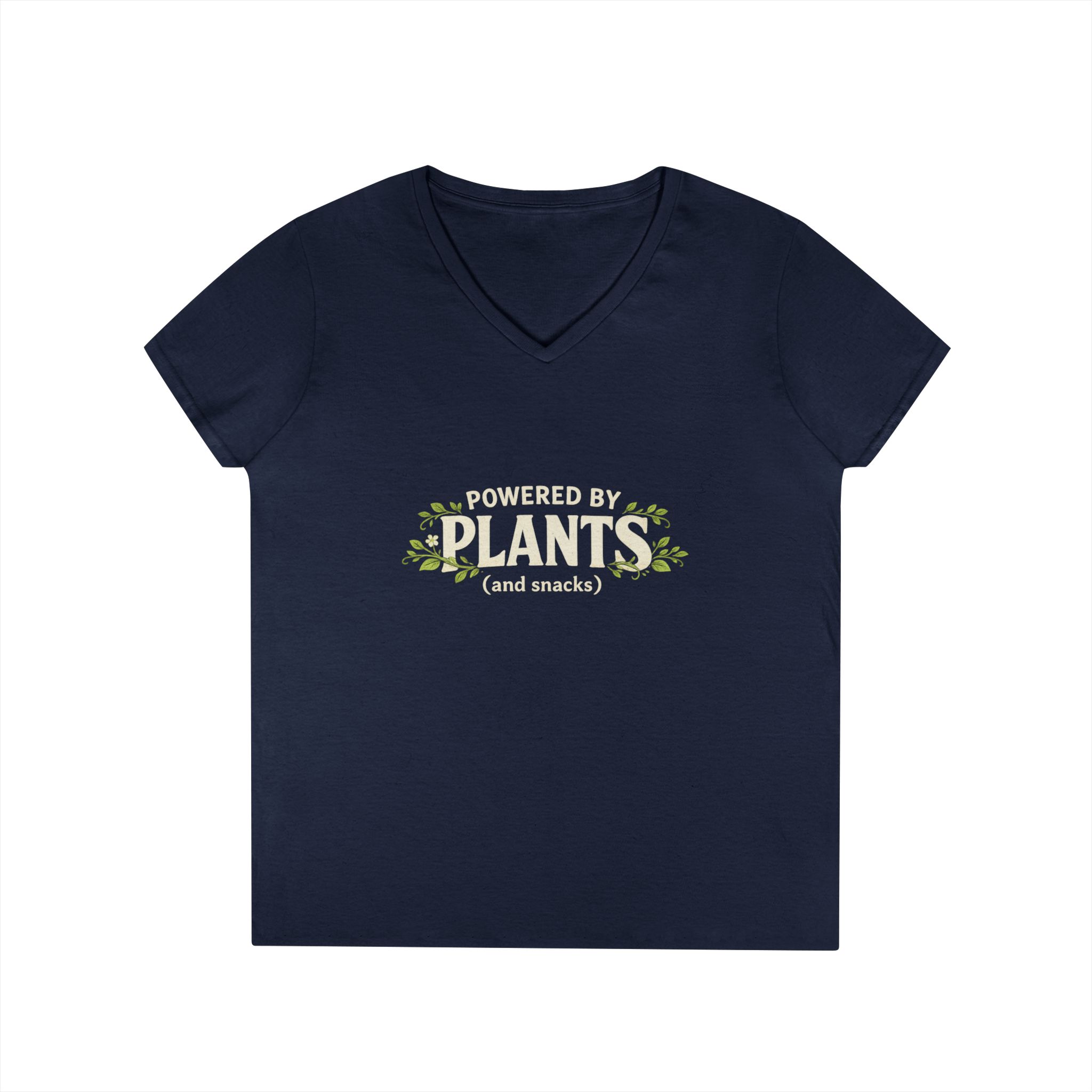 Powered by Plants V-Neck T-Shirt — Vegan Garden Graphic Tee - Image 19
