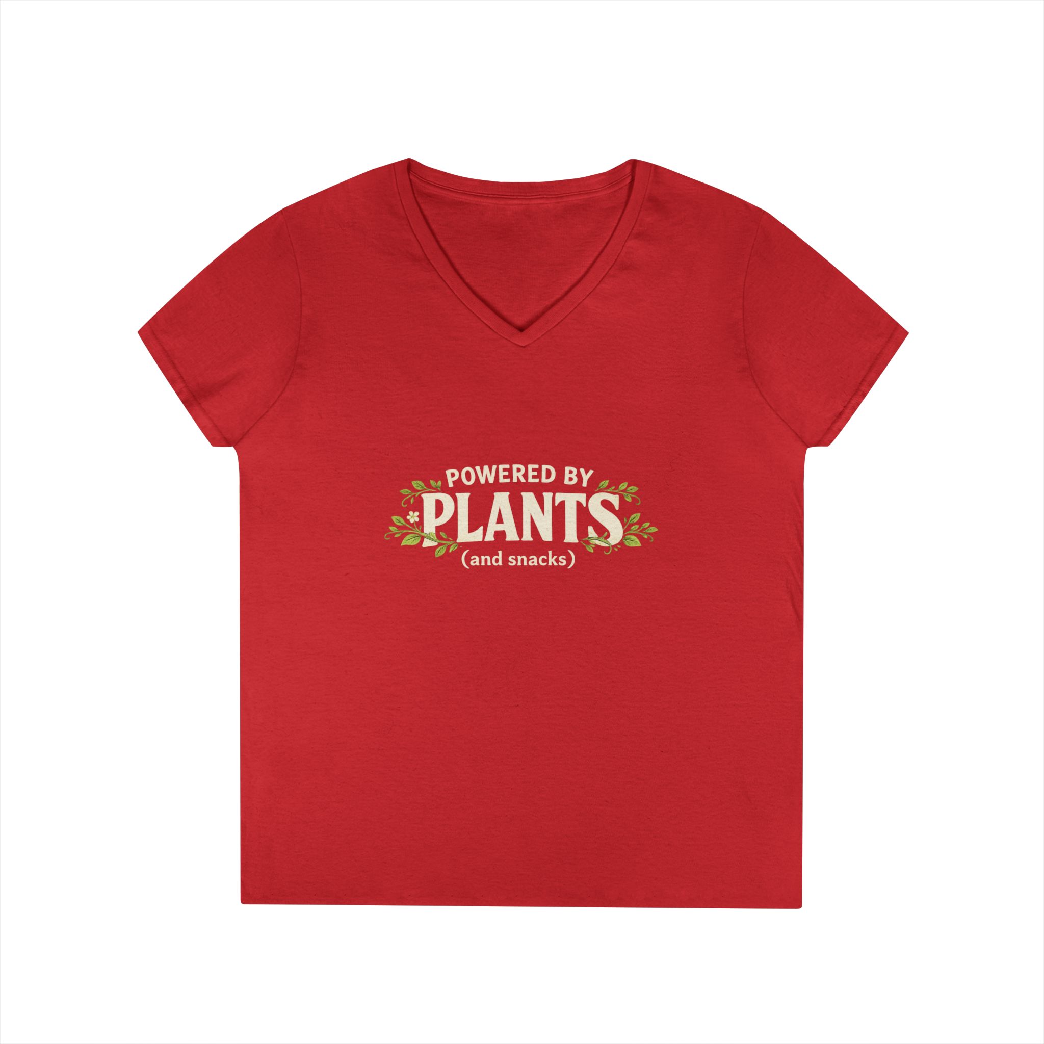 Powered by Plants V-Neck T-Shirt — Vegan Garden Graphic Tee - Image 34