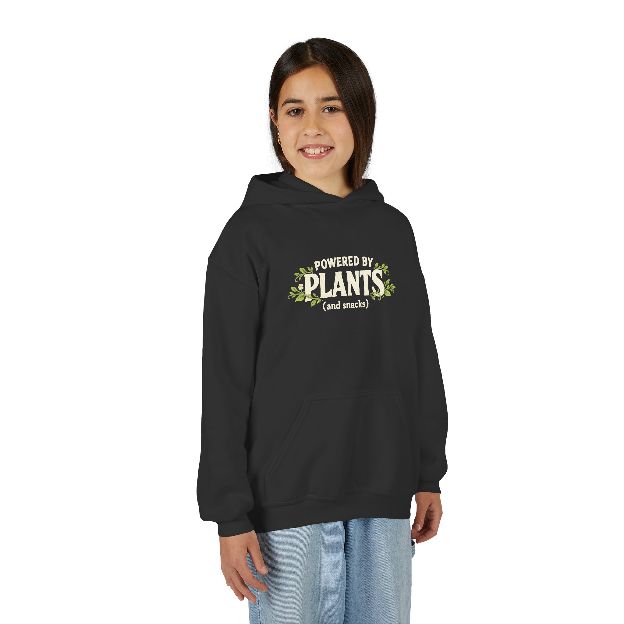 Youth Hoodie - "Powered by Plants (and snacks)" Kids Vegan Sweatshirt - Image 5