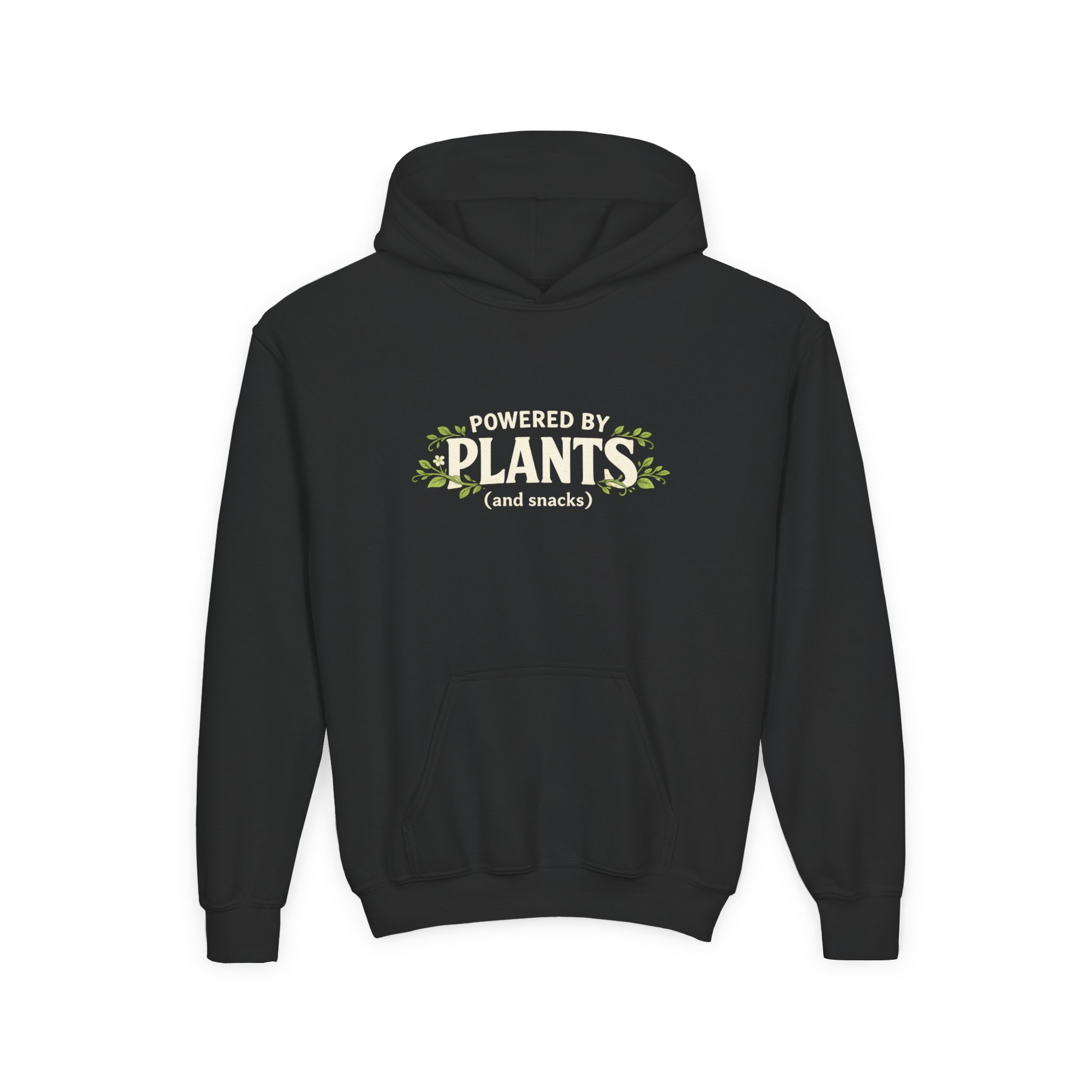 Youth Hoodie - "Powered by Plants (and snacks)" Kids Vegan Sweatshirt