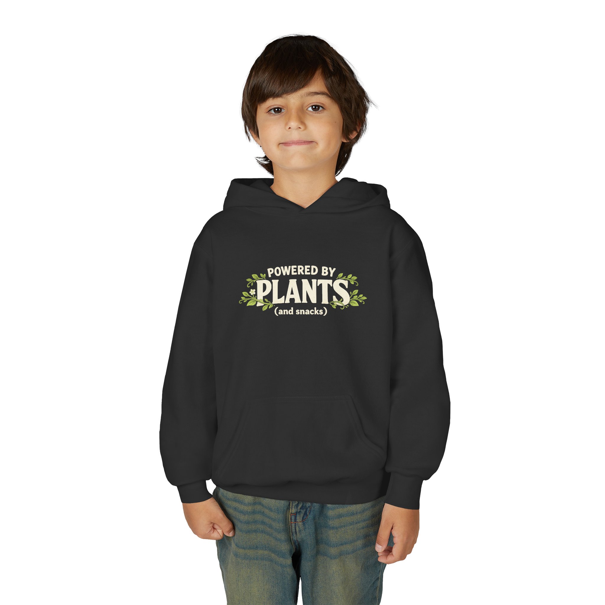 Youth Hoodie - "Powered by Plants (and snacks)" Kids Vegan Sweatshirt - Image 3